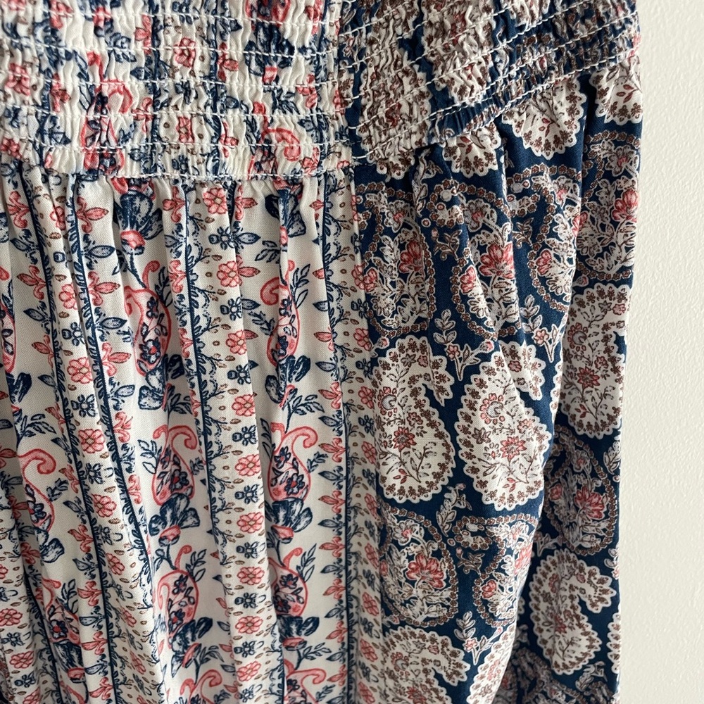 Japna Blue and Pink Ruched Smocked Midi Sundress - Picture 4 of 5